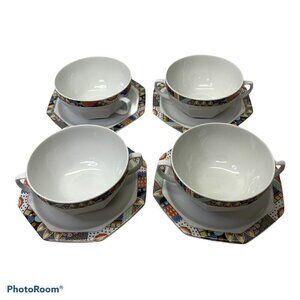 SELTMANN WEIDEN BAVARIA Indio 2 Handle Soup Cups Bowls with Saucers (Set of 4)